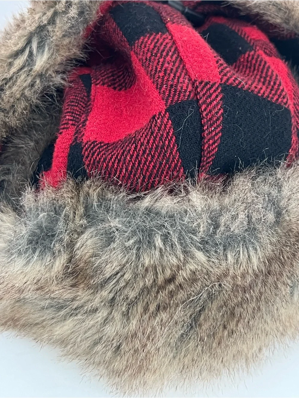Dorfman Pacific Red Black Plaid Faux Fur Trapper Hat Adult Md